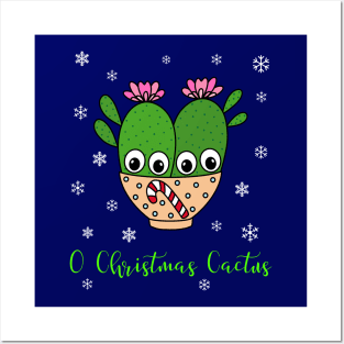 O Christmas Cactus - Cacti Couple In Christmas Candy Cane Bowl Posters and Art